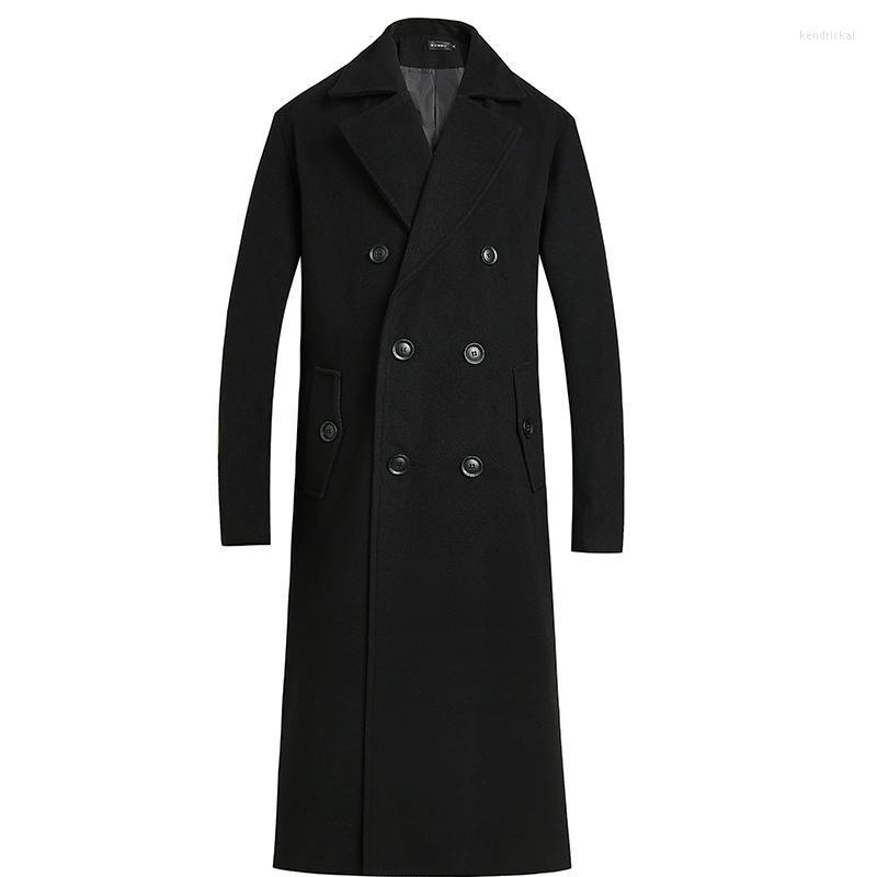 

Men's Wool & Blends 2022 Men Black Long Coat Thicken Trench Cashmere High-Quality Woolen Overcoat Parka Kend22