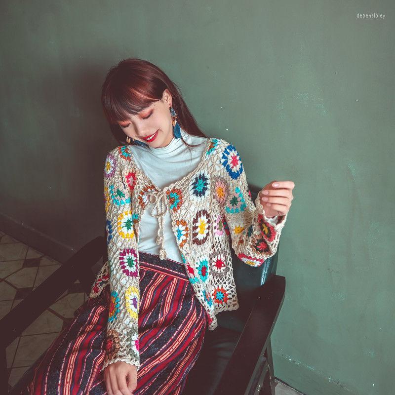 

Women's Knits & Tees Hand -hook Knitted Cardigans Female Spring And Autumn Ethnic Style Retro Posamian External Sleeve Long Sweater Top Depe, Black