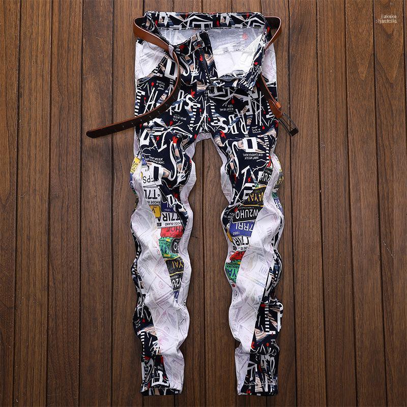 

Men's Jeans Stretch Slim Straight Tube White Printed Personalized Trousers1, Ts4036