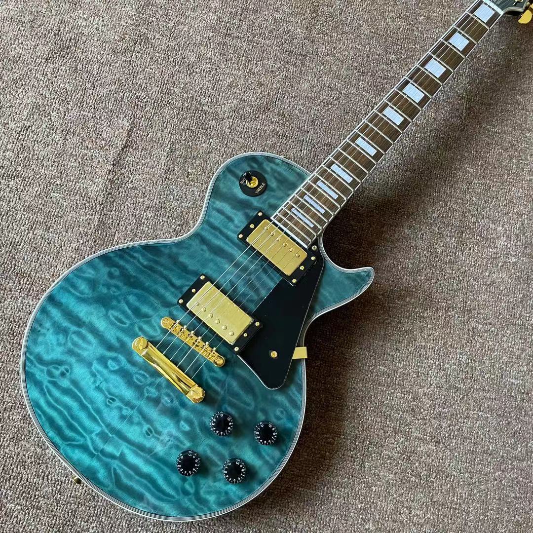 In Stock Custom Electric Guitar Blue color Flame maple top gitaar mahogany body rosewood fingerboard high quality pickups