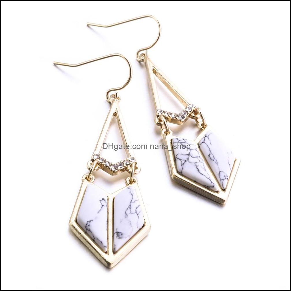 

Dangle Chandelier Earrings Jewelry Fashion Natural Stone Geometry White Green Turquoise Kallaite Gold Color Metal For Women Drop Delivery