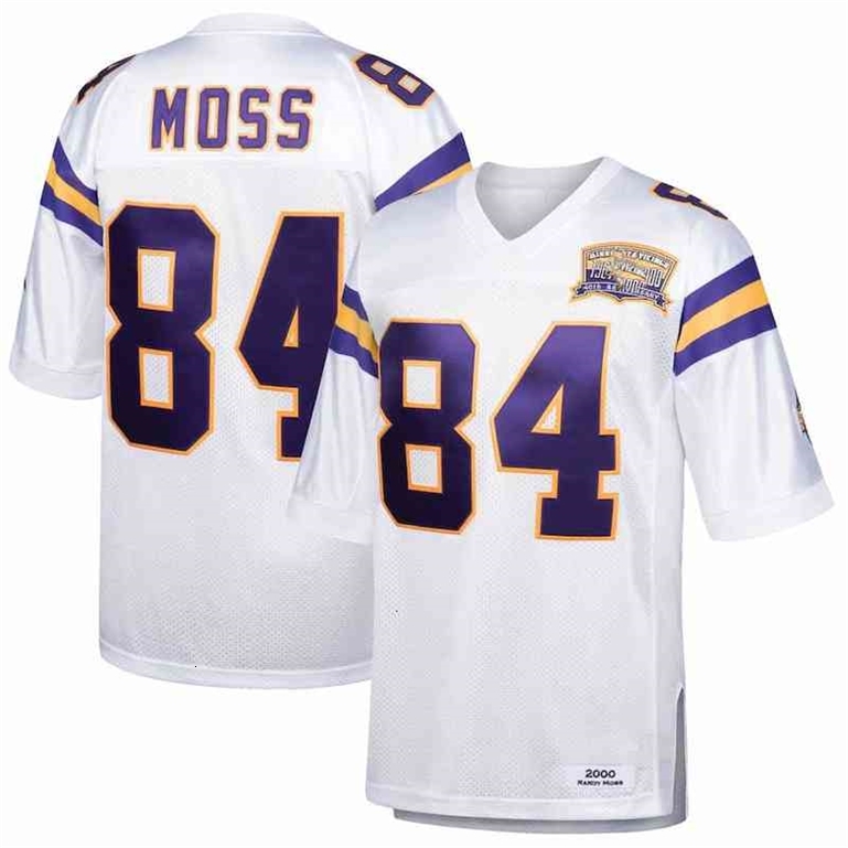 

A001 Vintage Youth women Randy 84 Moss Mitchell & Ness 2000 Football Jerseys size S-4XL Custom Sewing an embroidered jersey, Purple