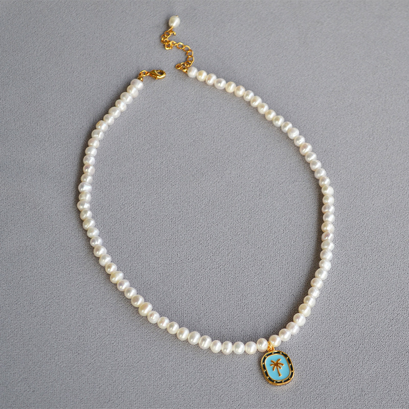 

Necklace Style Fresh Blue Enamel Coconut Irregular Freshwater Pearl Fashion Temperament Clavicle