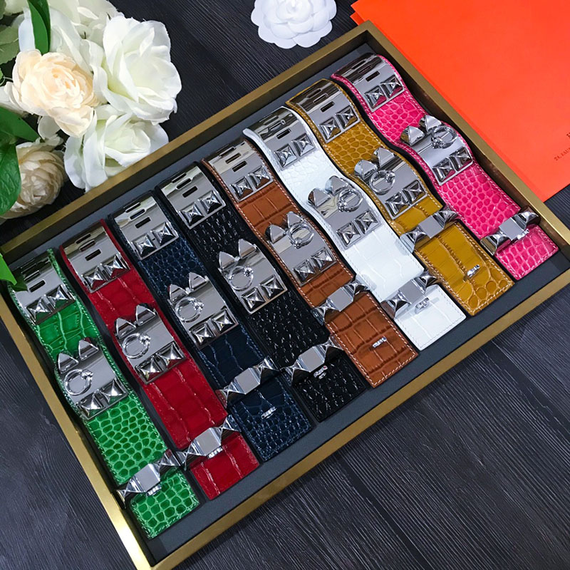 

popular brand crocodile genuine leather bracelet for women stainless steel bracelet silver color