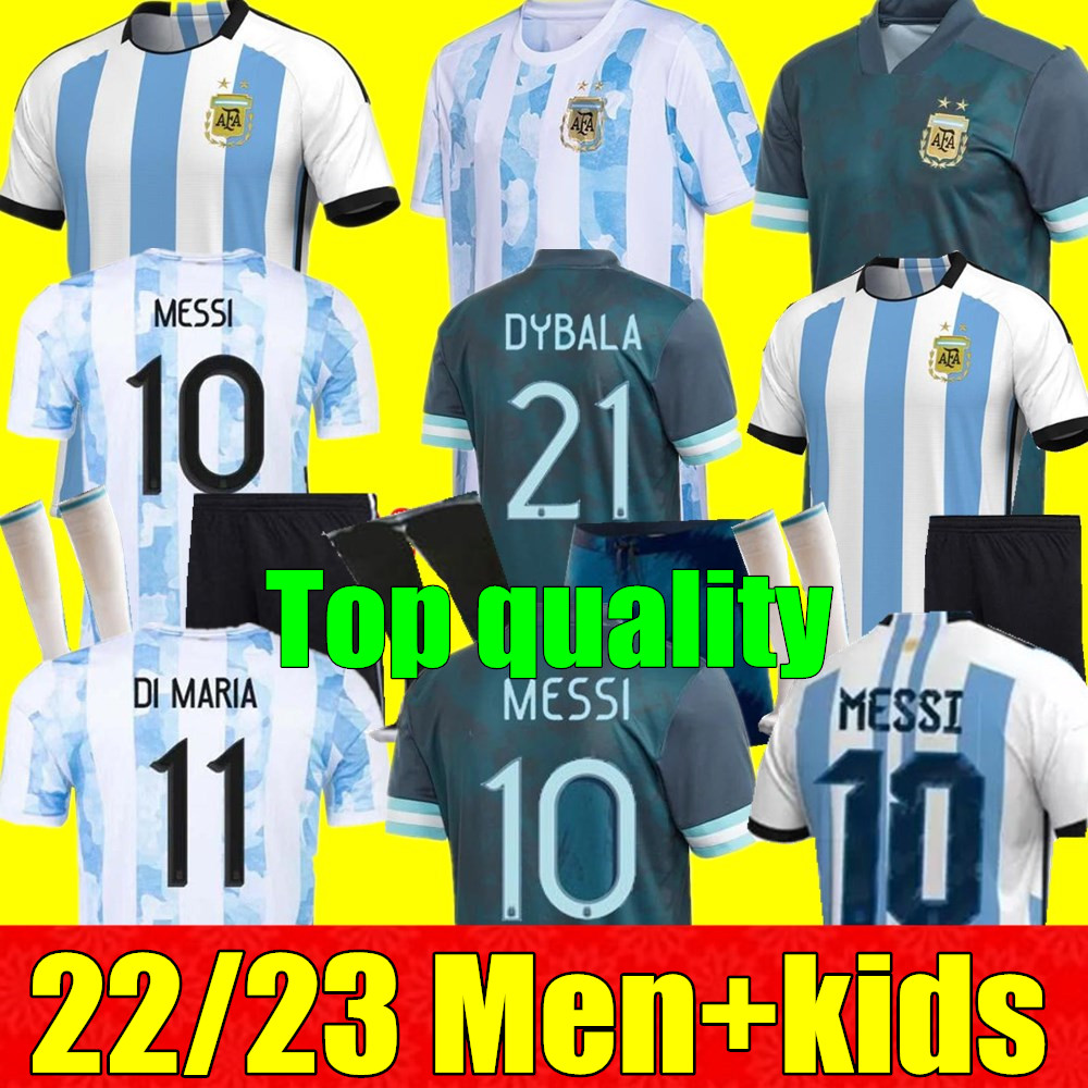 

Argentina soccer Jersey football shirt 2022 woRLD CUp DYBALA MARADONA DI MARIA MESSIs 22 23 Men Kids kit sets uniforms socks, 2021 kids away+socks