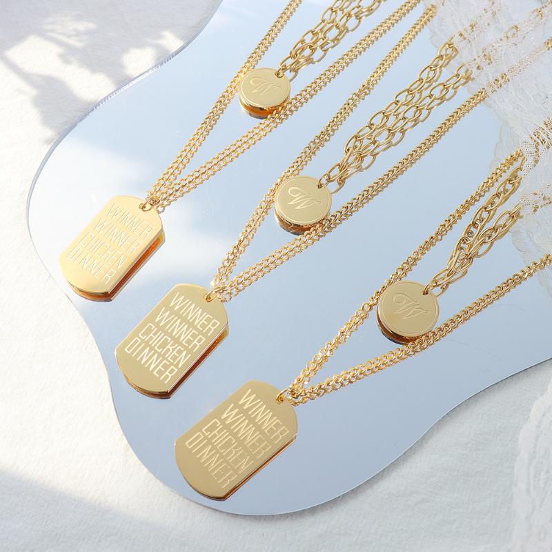 

Chains Punk Style Most Jewelry Double Necklace Design Engrave Letter Tag Pendant Stainless Steel 18k Gold Plate Chain