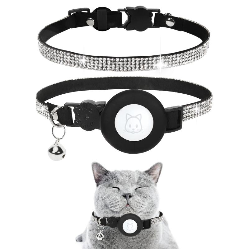 

Dog Collars & Leashes Bling Pet Cat Adjustable Collar With Bell Luxury For Small And Cats Case Apple Airtag AccessoriesDog