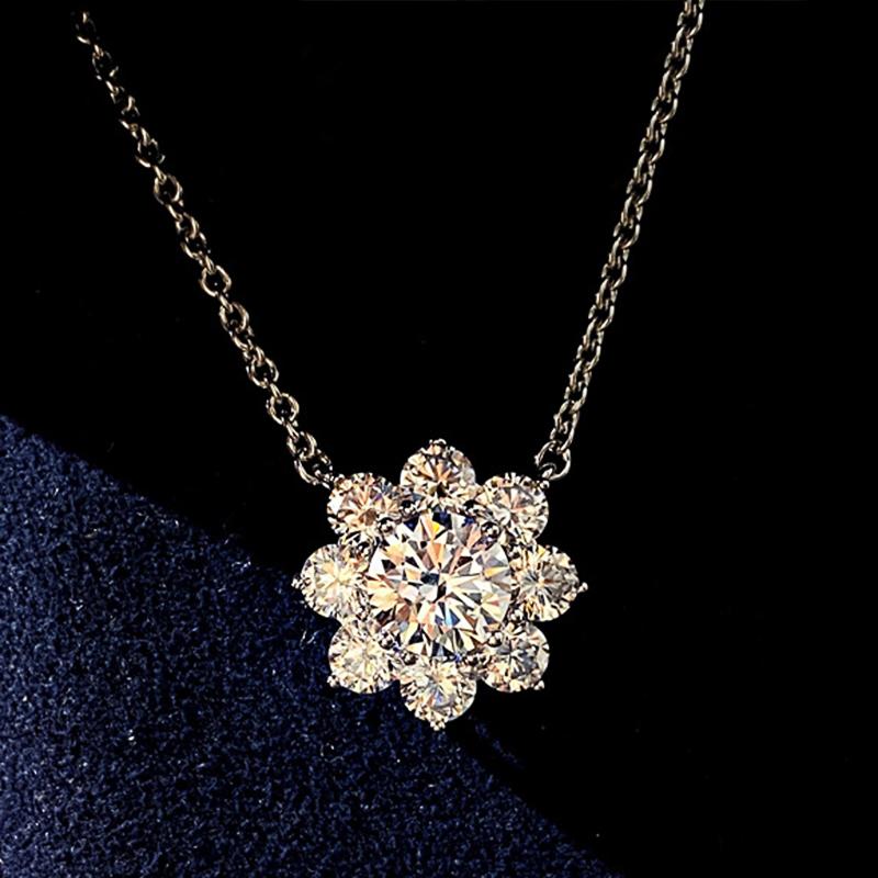 

Pendant Necklaces Luxury Flower Necklace Rings With Cubic Ia Temperament Sweet Women's Eternity Wedding Jewelry SetsPendant