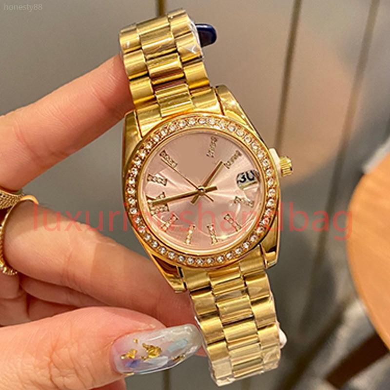 

SW Luxury women's Watches 36mm log Wristwatches Quartz Movement Diamond Dial alloy case stainless steel folding buckle Montre De Luxe watches