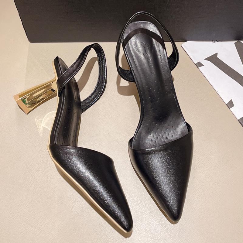 

Sandals Elegant Women Pumps Pointed Toe Slingback High Heels Summer Metal Heel Comfortable Triangle Heeled Party Wedding Shoes J866Sandals, Black
