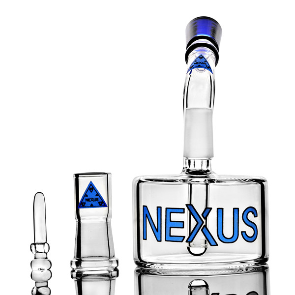 

Mini Glass Vapor Dab Rig Hookahs NEXUS Portable Water Pipes Hockey Puck Base Shape 5 Inches and 14mm Joint blue green