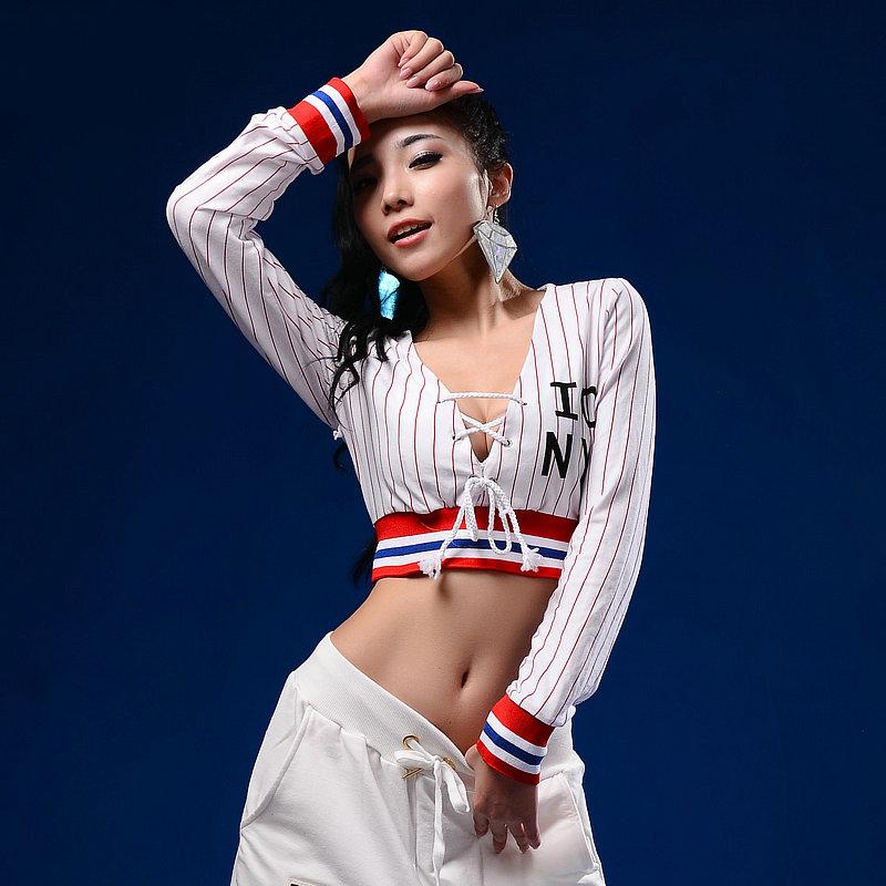 

Stage Wear Sexy Striped Ultra Short Hip Hop Top Jazz Tops Female Nightclub Bar Rave Outfit Modern Dancing Clothes Gogo Costume XS2537Stage, Only top