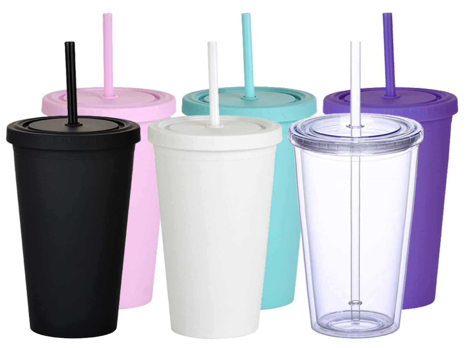 

Mugs Tumblers With Lids And Sts.16 Oz Pastel Colored Plastic Acrylic Travel Cups.double Wall Insated Matte Reusable Bk For Smoothie I amBrX, Customize
