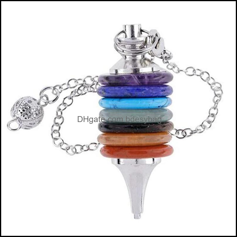 

Pendant Necklaces Pendants Jewelry Kft Natural 7 Chakra Healing Crystal Round Slice Stone Pendum For B Dhsk6