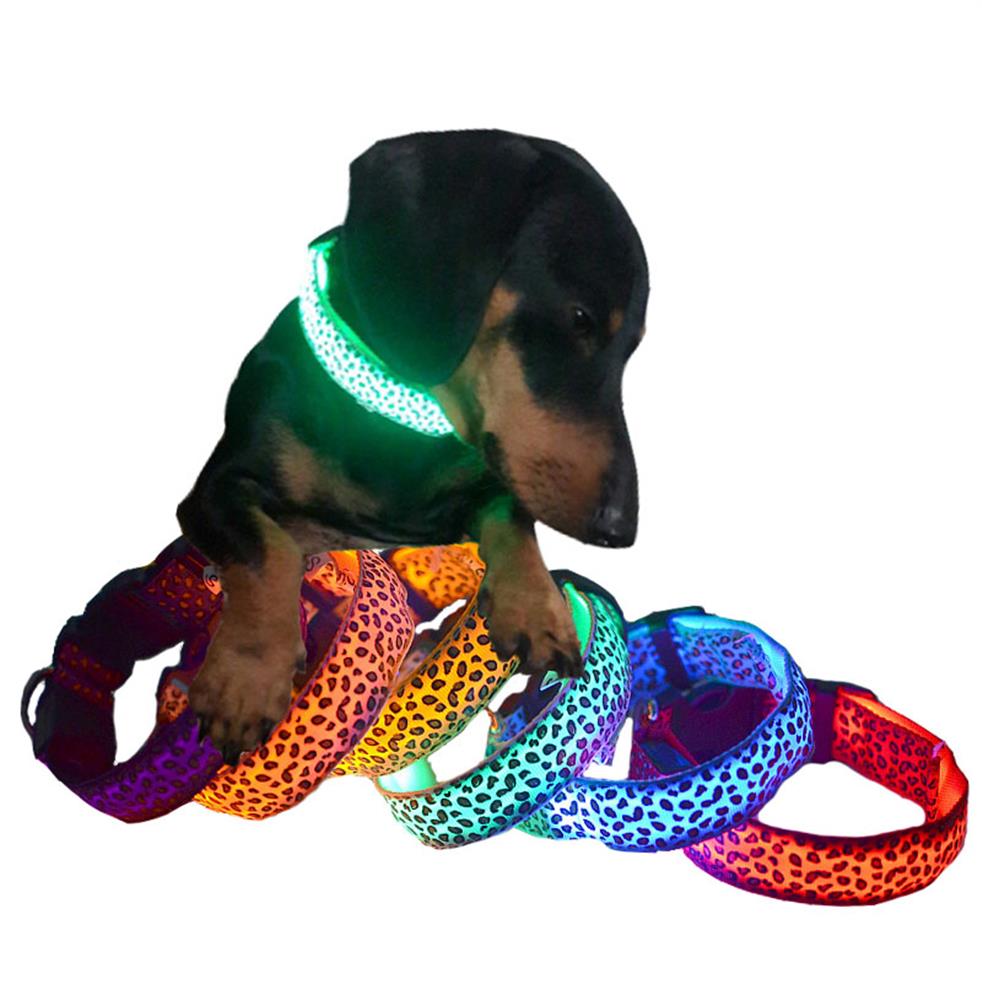 

Adjustable Leopard LED Lights Glow Pets Collars Nylon Pet Dog Cat Night Saf304i