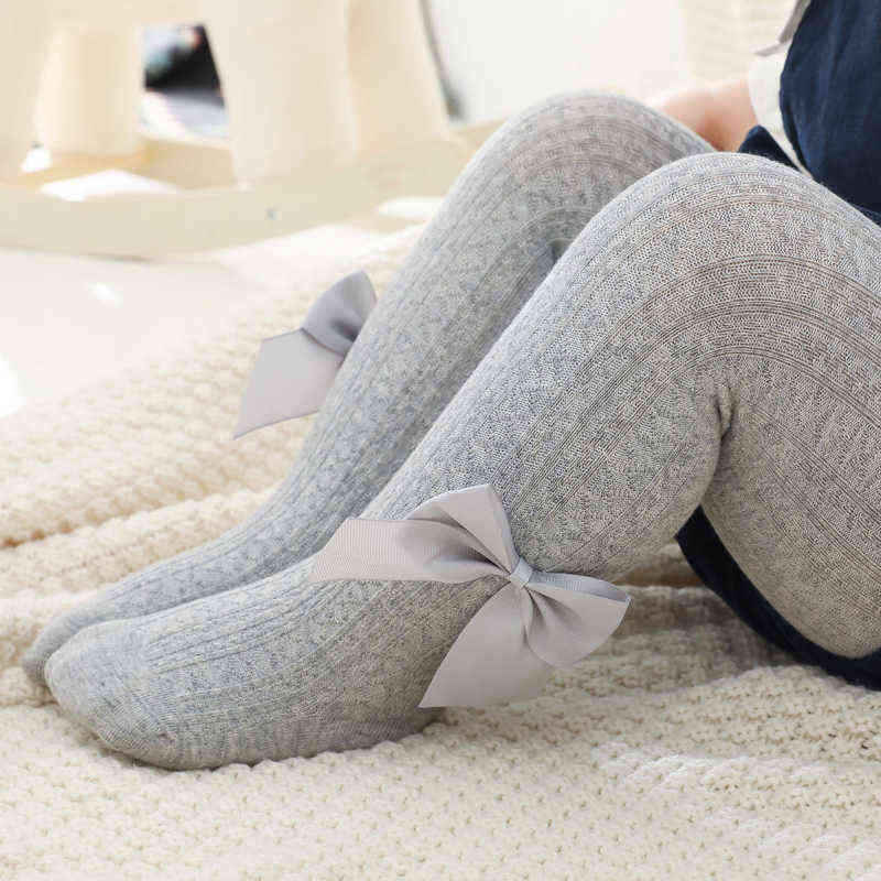 

0-10 Yrs Cotton Children Baby Girls Pantyhose Tights Bowknot Knitted Toddler High Waist Leggings Spring Winter Collant L220716, White