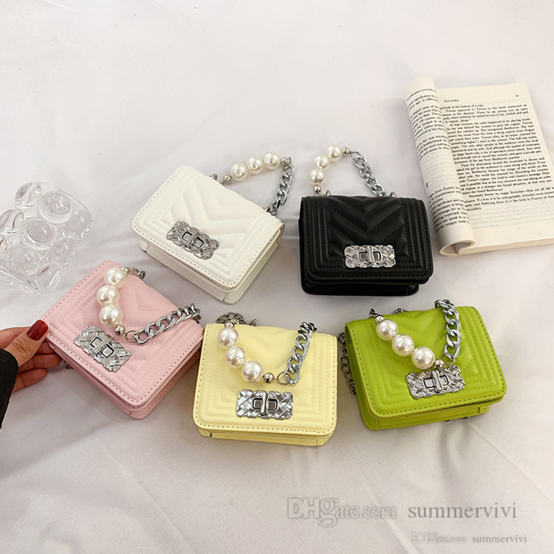 

Lady style children pearls chain handbags girls metals buckle crossbody bags luxury kids PU leather one-shoulder bag Q7458, Mixed color