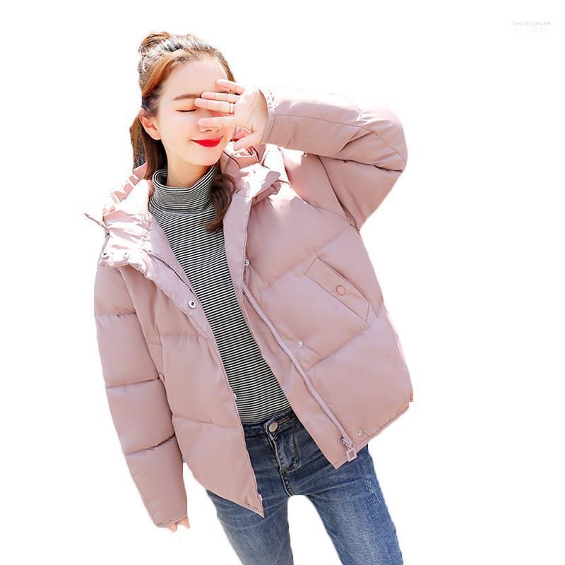 

Women's Short Hooded Parkas Winter Large Size Loose Feather Cotton Clothing Zipper And Button Female Warm Coat LQ93 Luci22, White parkas