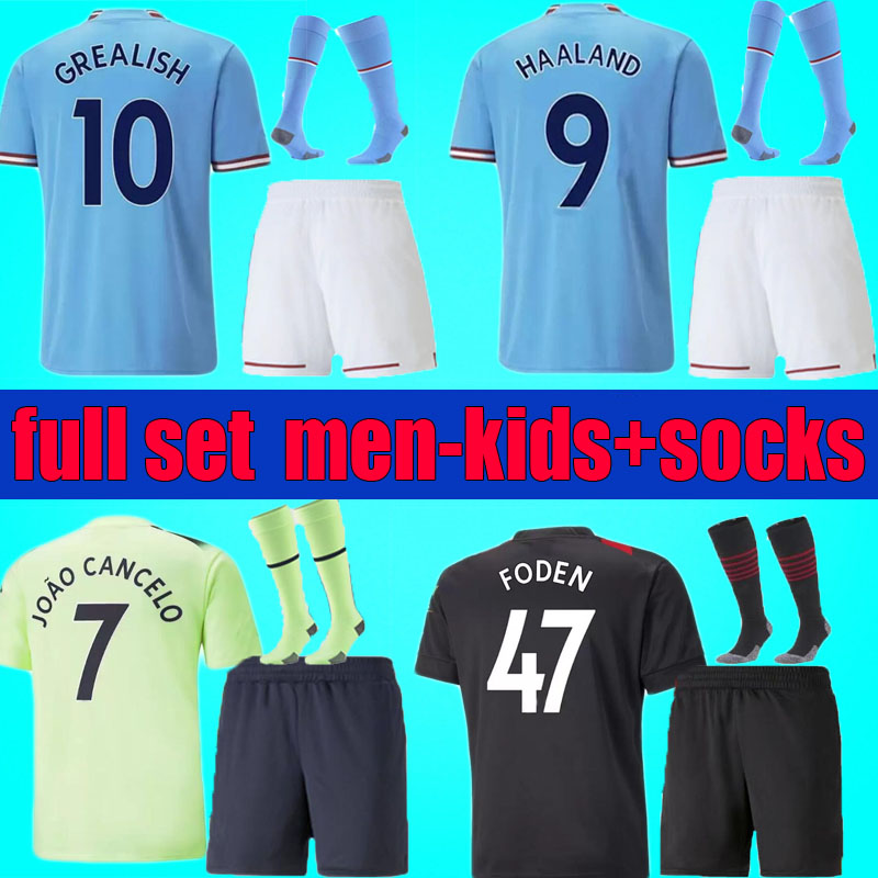 

22 23 MANS CITIES HAALAND SOCCER JERSEYS DE BRUYNE JOAO CANCELO MAHREZ GREALISH FODEN ALVAREZ THIRD 3rd 2022 2023 aldult men kids kit sets baby football shirt, 22-23 home full set