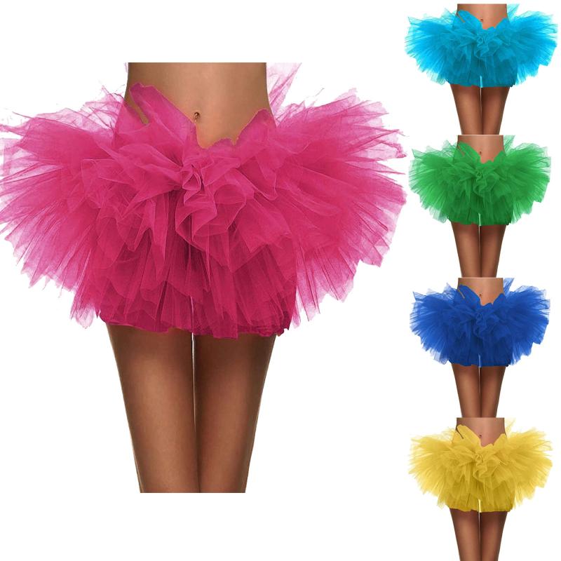 

Skirts Princess Fluffy Mesh Tulle Ultrashort Skirt Women Solid Color Stage Performance Costume TUTU Elastic Dancing Mini AdultSkirts, Blue