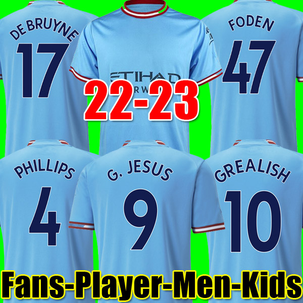 

21 22 23 HAALAND PHILLIPS SOCCER JERSEYS GREALISH STERLING MANS CITIES MAHREZ fans player version DE BRUYNE FODEN 2021 2022 2023 top football kit shirt men kids sets, Home