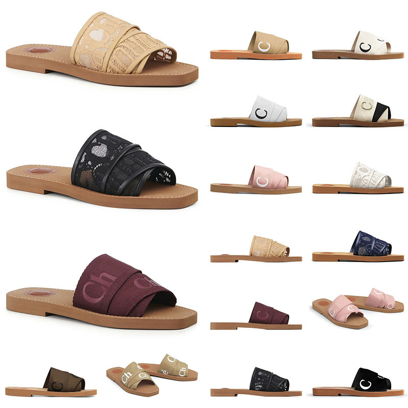 

New Luxurys Designers Womens Slippers C Woody flat Mule in canvas black white Summer Rubber Sandals Beach Sliders Woven Peep Toe Casual Letter Stylist Shoes, 35-42 (22)
