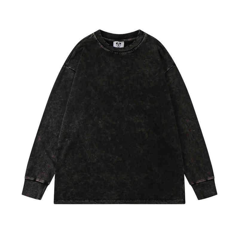 

Spring and Autumn Washing Round Neck Sweater Solid Color Old Leisure High Street Loose 340g Terry Men, Round neck washing water