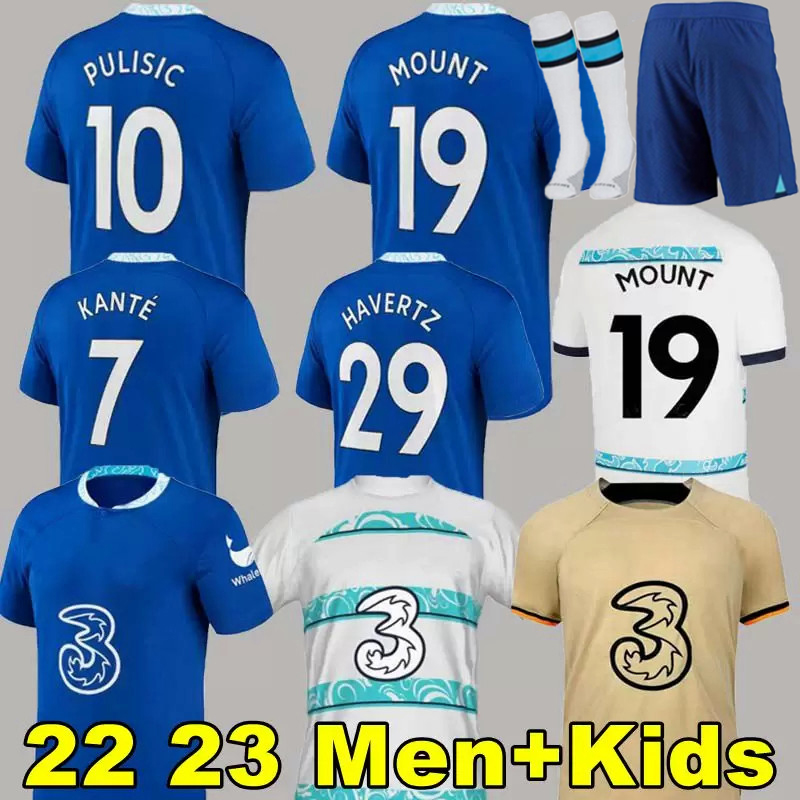 

22 23 soccer jerseys KANTE MOUNT STERLING HAVERTZ Cucurella ZIYECH PULISIC Reece James CHILWELL JORGINHO KOVACIC 2022 football shirt home away thrid men kids kit, 22-23 third