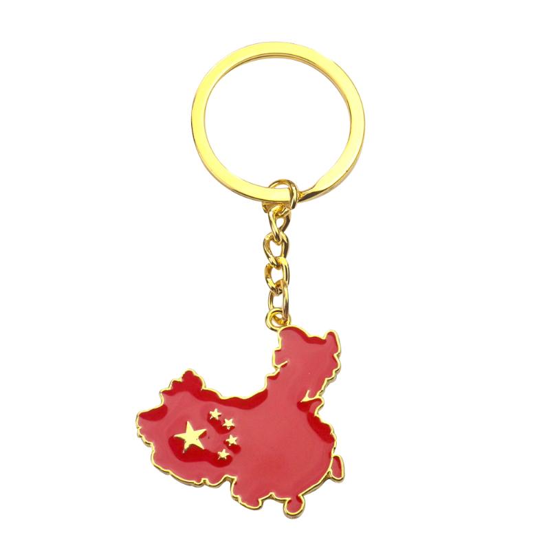 

Keychains National Chinese Map Keychain Love China Five-starred Red Flag Key Chain Ring Holder Heart Man Woman Bag Backpack Jewelry Gift