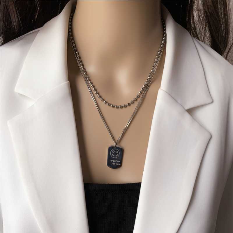 

Pendant Necklaces 316L Stainless Steel Fashion Upscale Jewelry Smile 2 Layer Want To See You Charms Chain Choker & For Women