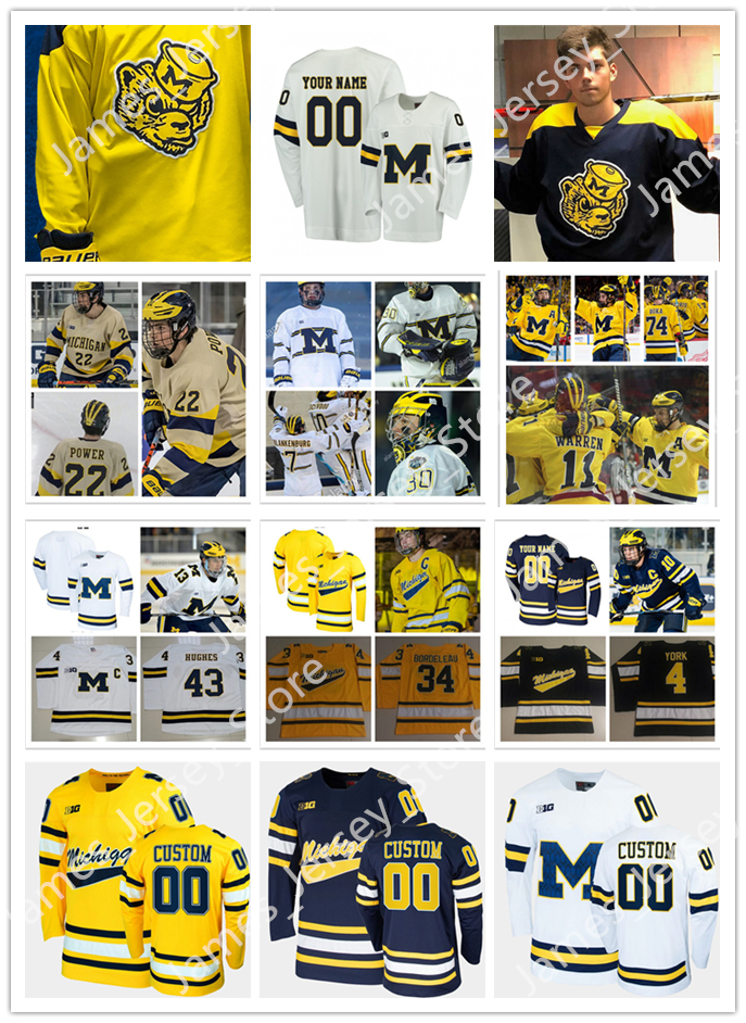 

2022 NCAA Custom Michigan Wolverines Stitched Hockey Jersey 43 Quinn Hughes Jerseys 19 DYLAN LARKIN Jersey 22 Owen Power 23 Jimmy Lambert 24 Steve Holtz 25 Luke Morgan, Blue