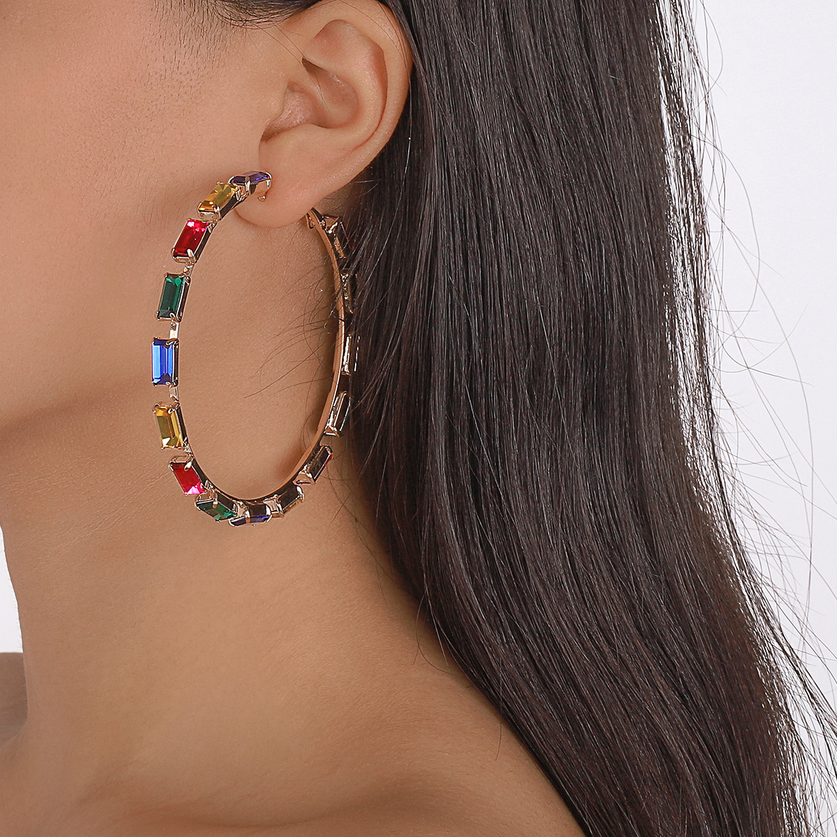 

1 pairs Hoop Earrings Cubic Zirconia silver Gold colorful Plated Rhinestone for Women Girls Jewelry Earrings