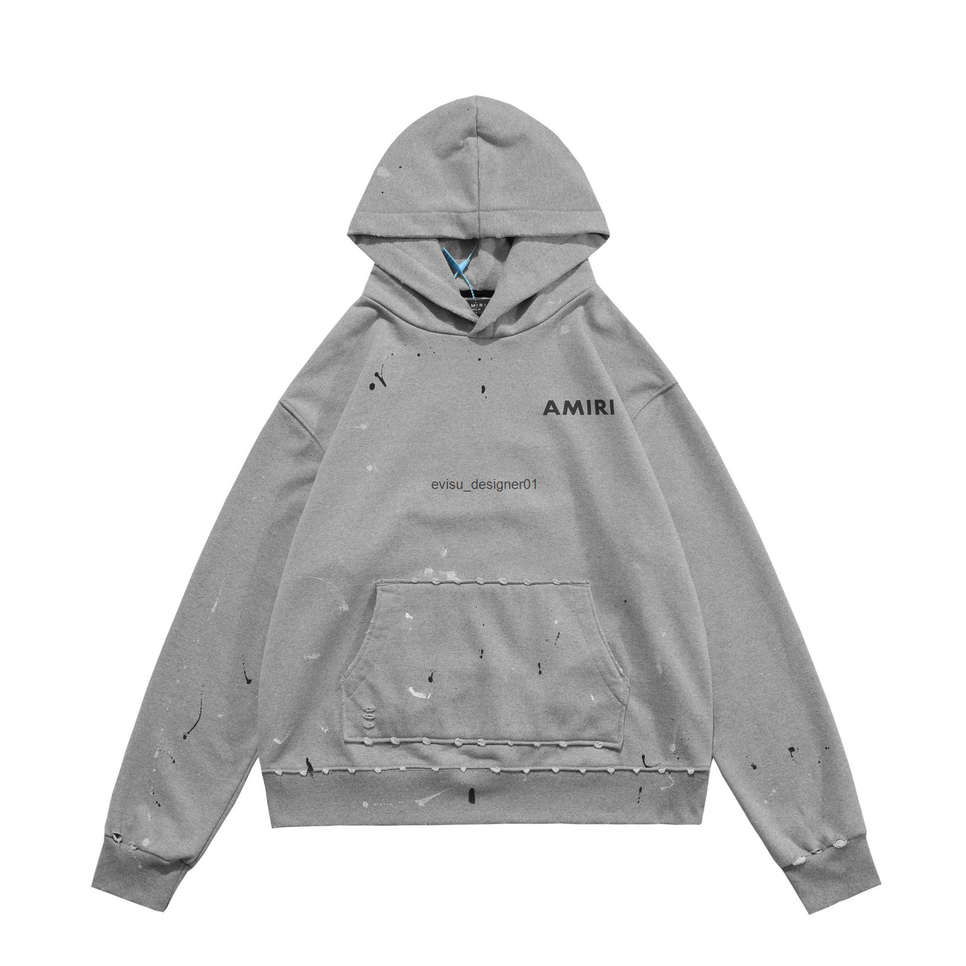 

American fashion brand amirs Wang Yibo' same ink splashing Hoodie high street worn out men' and women' Hoodie, Flower ash