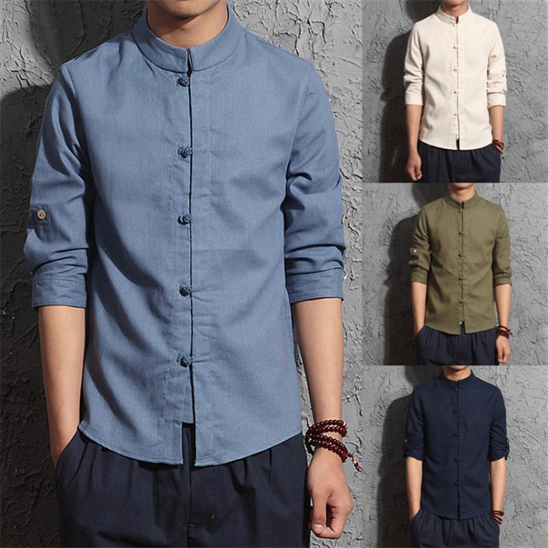 

Ethnic Clothing Chinese Men Harajuku Traditional Top Linen Hanfu Shirt Tang Suit Spring Autumn Solid Color Casual Half Sleeve CostumesEthnic