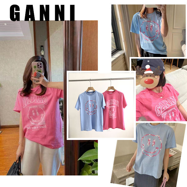

Men and Women Designer T Shirts Summer Cotton ganni 22ss Sun Flower Loose Crew Neck Short Sleeve T-Shirt, Blue