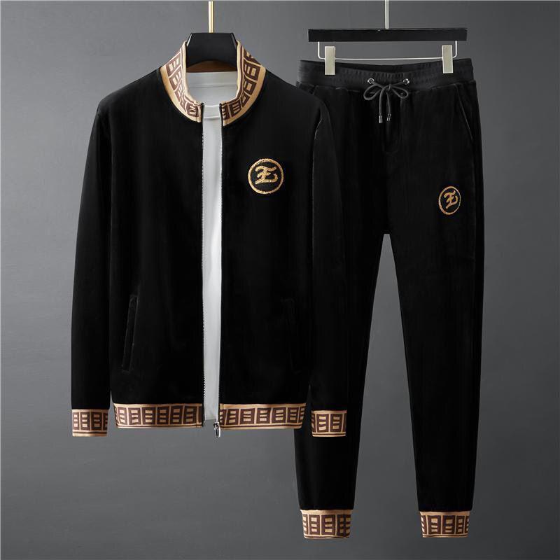 

Men's Jackets Gold Velvet Suit 2022 Autumn And Winter Plus Padded Casual Pants Coat Sports Warm Two-piece Set, Trousers