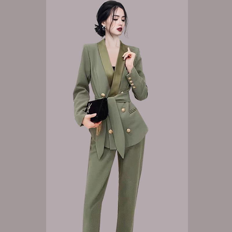 

Women' Two Piece Pants Elegant Office Pant Suits Fashion Solid Double Breasted Blazers Autumn Professional Set Korean Clothing Female Outfi, 2 piece set