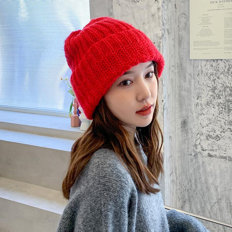 

Berets Winter Hats Fashion Women Coarse Knit Outdoor Hat Female Beanie Cap Bonnet Casual Basic Warm Sweet Vintage Brimless Baggy, Black