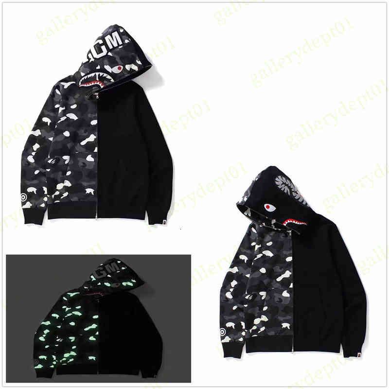 

apes mens hoodie designer hoodies Shark color stitching tech fleeces fake zipper pattern women sweatshirts reverse the letters sweaters tie, 1pcs button
