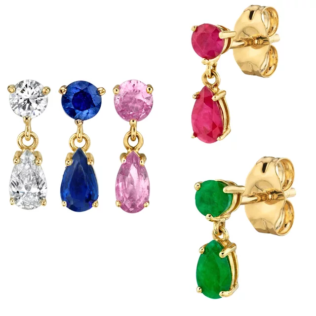 

Dangle & Chandelier 100% 925 Sterling Silver Gold Plated Colorful Geometric Round Tear Drop Cubic Zirconia CZ Earring