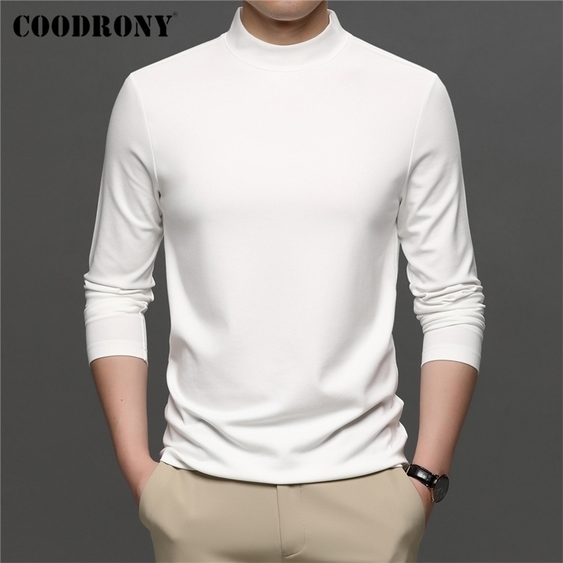 

COODRONY Brand Spring Autumn Arrival All-Match Fashion Casual Pure Color Stand Collar Long Sleeve T-Shirt Men Clothing C5049 220318, Black