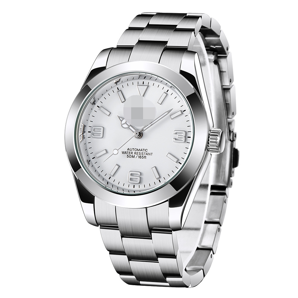 

Black Dial Top Mens Watch Stainless Steel Strap AIR KING Green Hands Automatic Movement Sapphire Glass Mirror Men's Watchet, Slotted screwdriver