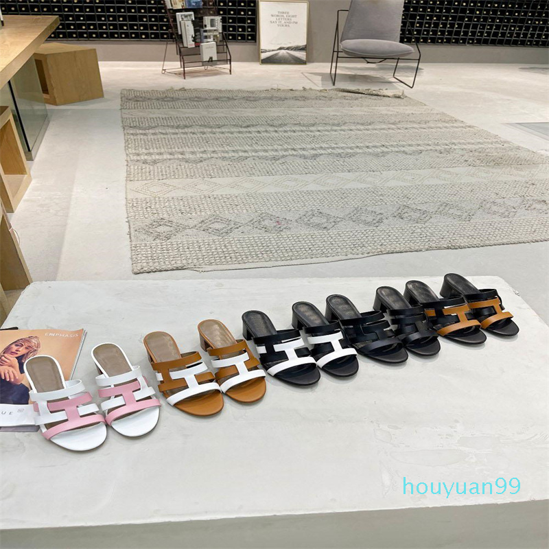 2022 Sandals Women Summer High Heel Sandal Beach Leather Chain Slippers Lady Elegant Fashion Wholesale Desinger Slides Outdoor Shoes