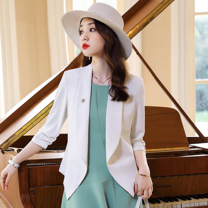 

Women' Suits & Blazers Korean Style Women' Blazer Femme Summer Sunscreen Jacket White Suit Fashion Thin Black CardiganWomen