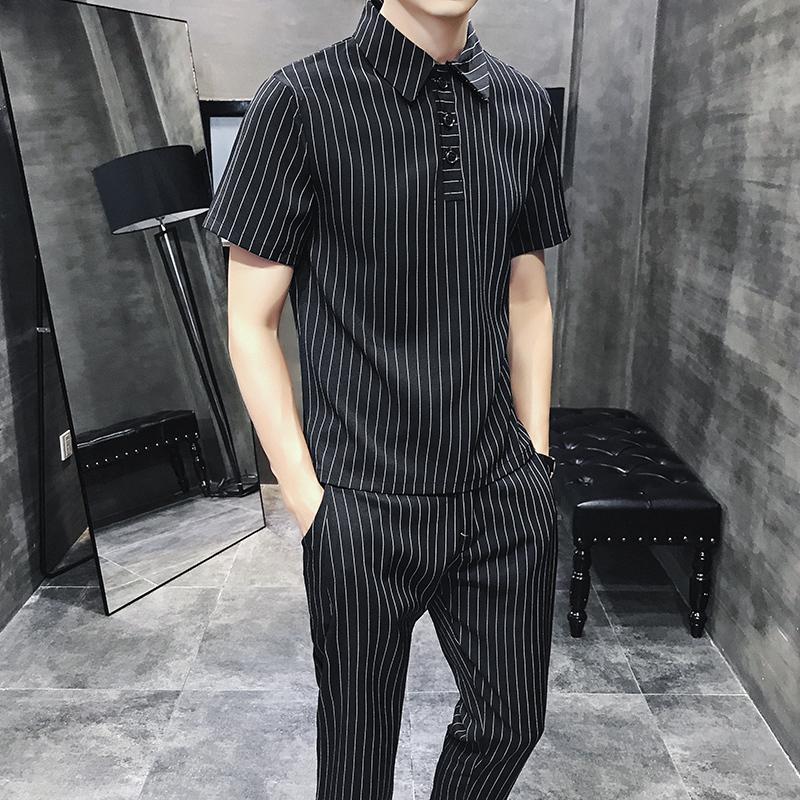 

Men's Tracksuits Summer Set 2022 Mens Striped Business Clothing 2 Pcs Social Club Black Erkek Giyim Slim Fit British Ropa De HombreMen's, Black stripe suit