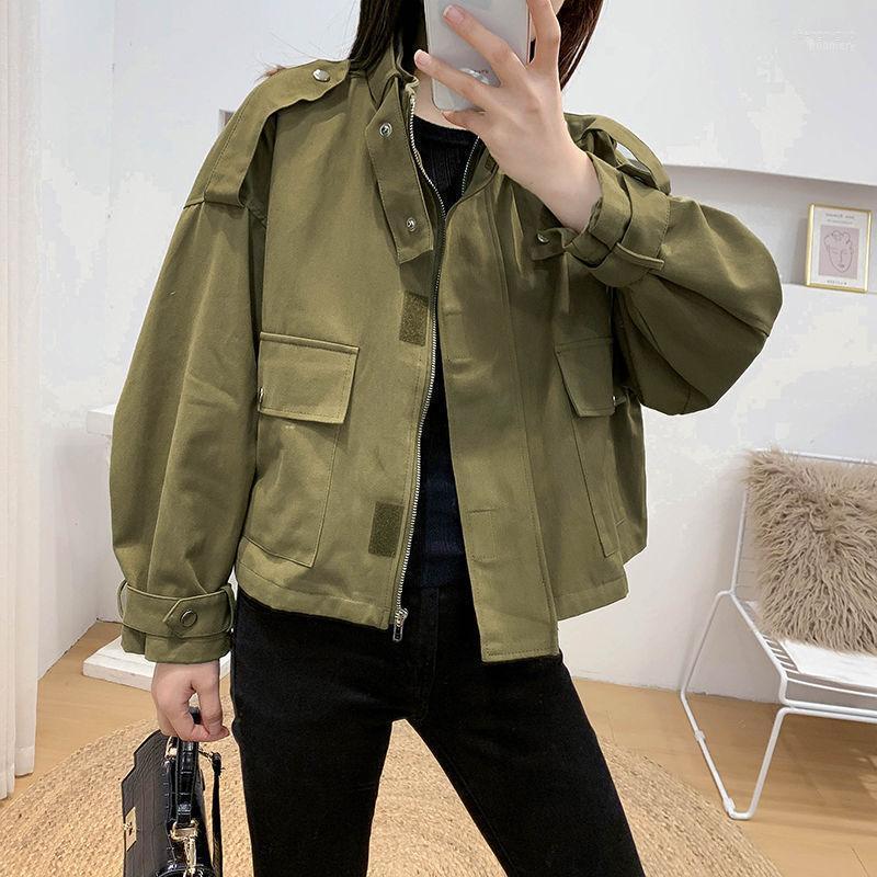 

Women' Jackets 2022 Spring Autumn Cotton Womens Jacket Korean Version Solid Windbreaker Female Loose Long Sleeve Tooling C198, Junlv