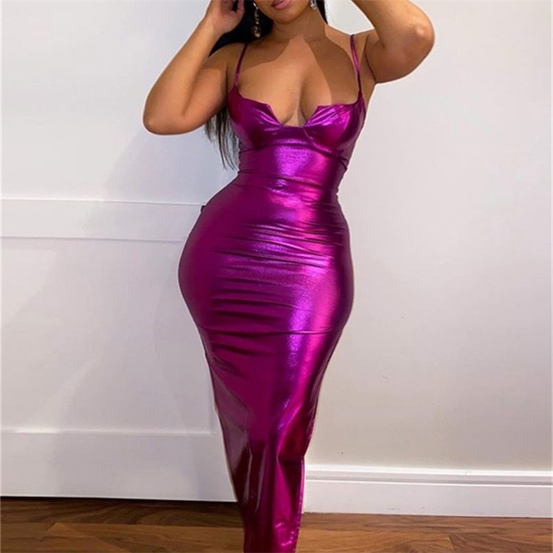 JuSaHy Midnight Club Violet Maxi Robe pour Femmes Mode Néon Y2K Sexy Dos Nu Sangle Skinny Slim Tenues De Fête Tendance D'été 220611
