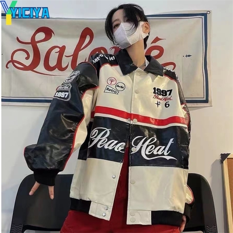 

YICIYA Black Bomber Woman Varsity Leather Jacket Green Racing Oversize Unisex Baseball Motorcycle Jacket Womens Winter Coats W220812