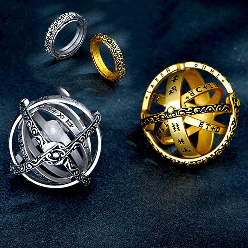 

Wedding Rings Style Creative Vintage Astronomical Sphere Ball Ring Retro Rotating Clamshell Universe With ChainWedding
