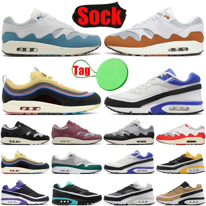 

With Sock Tag Patta Waves 1 87 BW running shoes men women Sean Wotherspoon Noise Aqua Monarch White Black Violet Anniversary mens trainers, #27 sport red 36-45